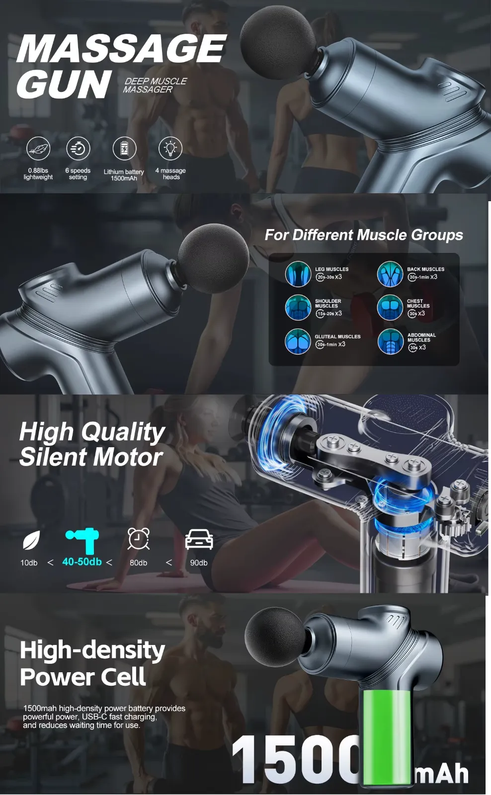 Deep muscle relax body and neck massage gun with attachments